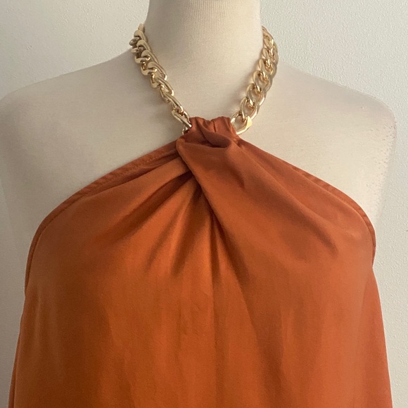 DO+BE Tops - DO+BE Milah Satin Chain Halter Top Size Small in Rust